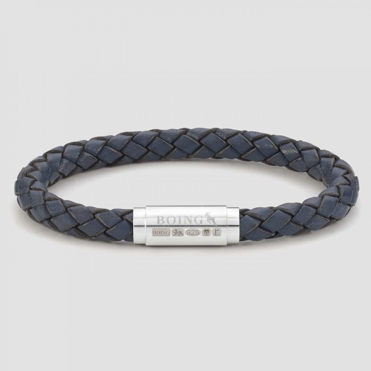 Blue leather bracelet silver clasp