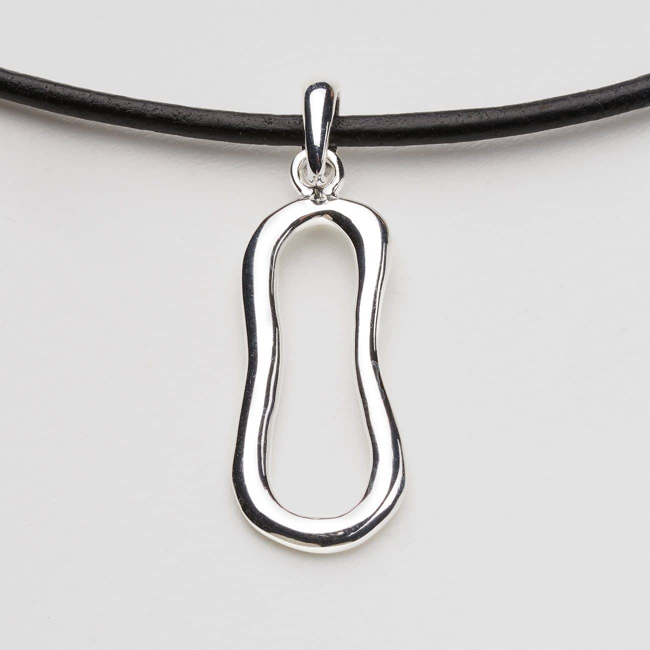 Silver shaped belay pendant necklace leather cord