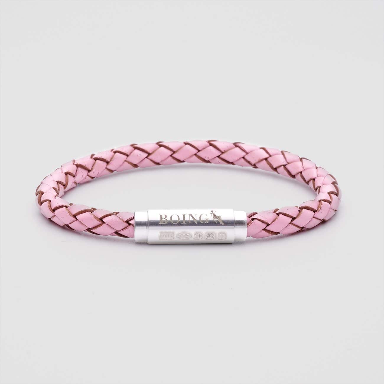 Pink leather bracelet silver clasp